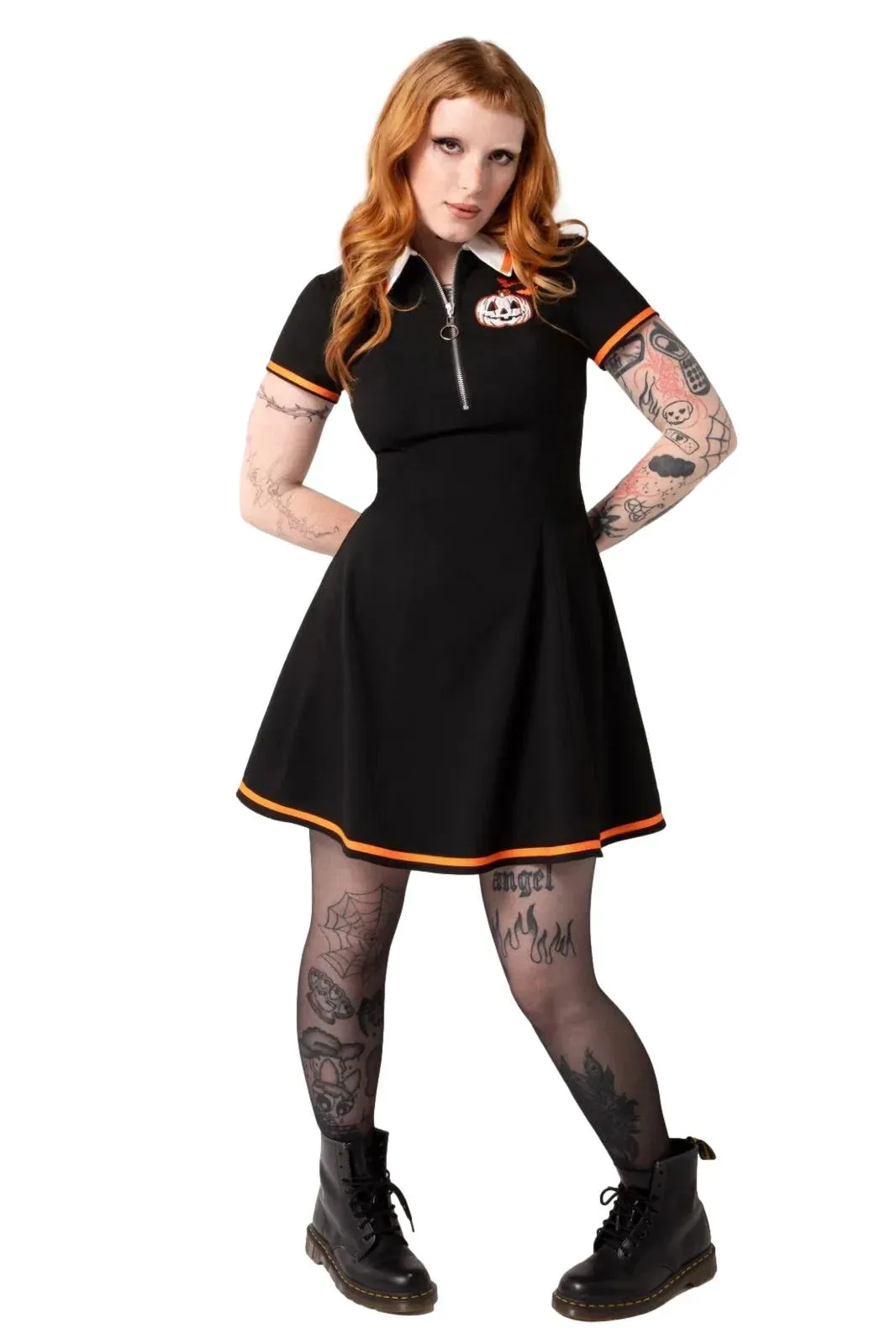 Hell Bunny Jack-O-Lantern Skater Dress Pumpkin Embroidery