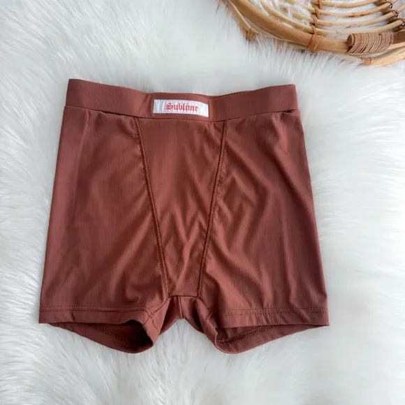 Highrack Sublime Biker Shorts Ribbed Rib Brown
