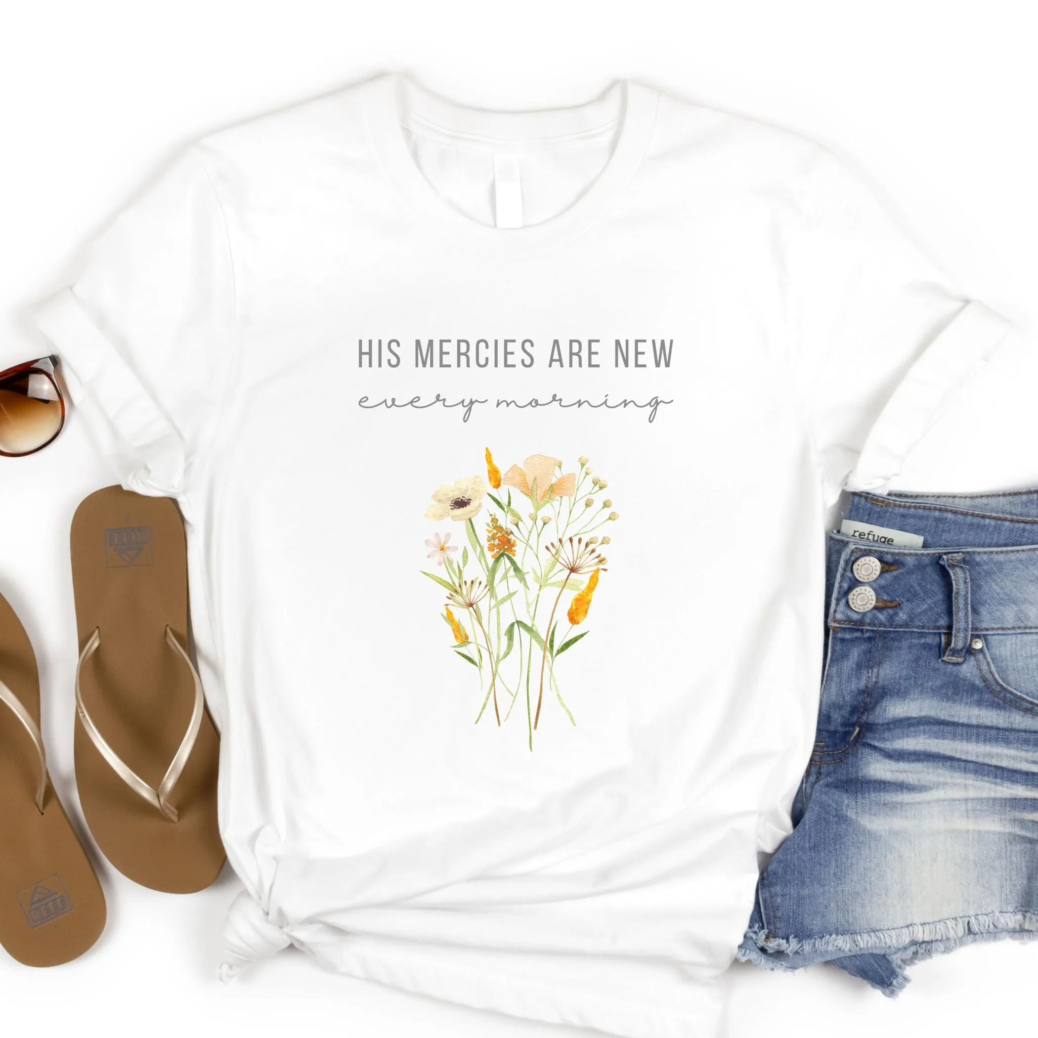 His Mercies are New Every Morning: Floral T-Shirt