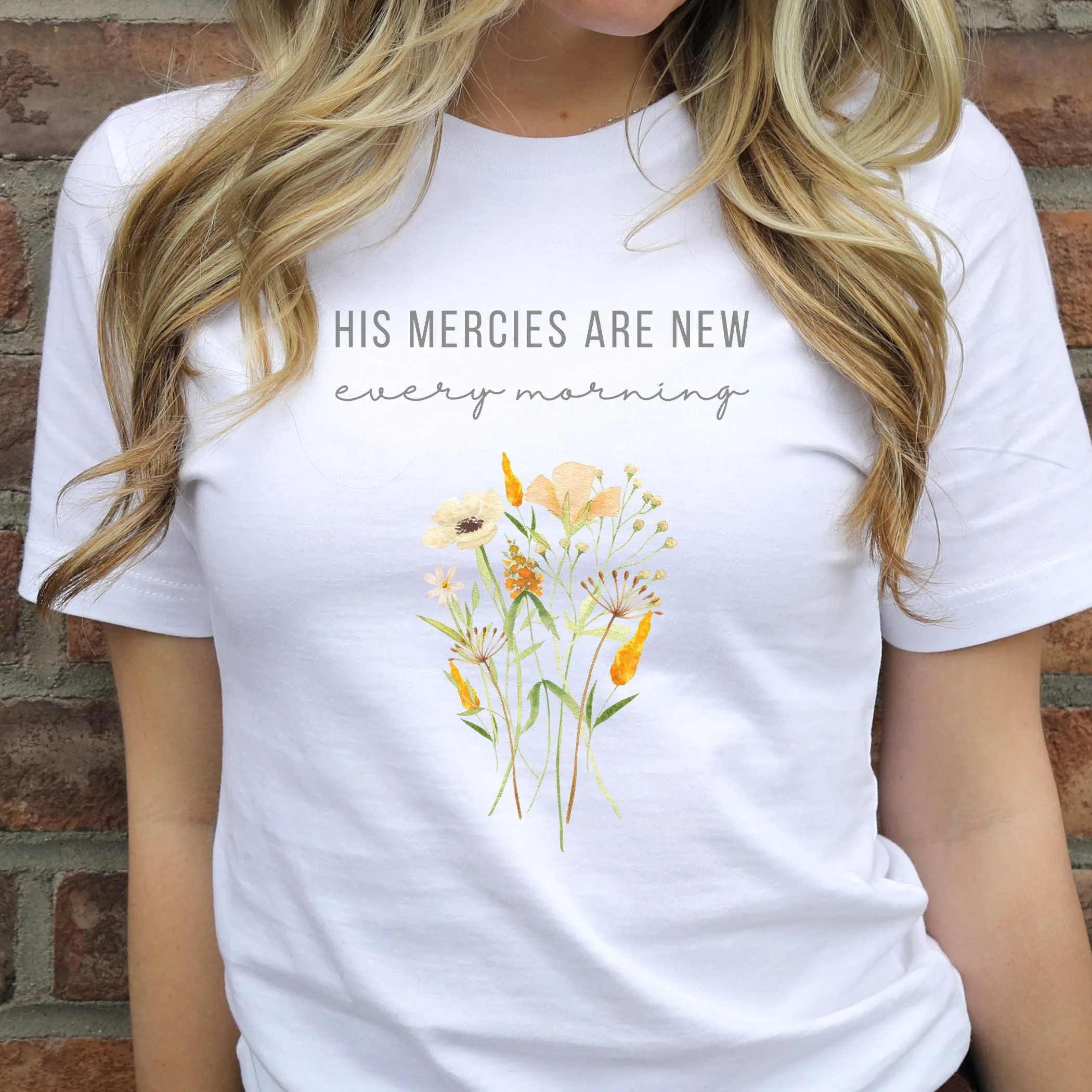 His Mercies are New Every Morning: Floral T-Shirt