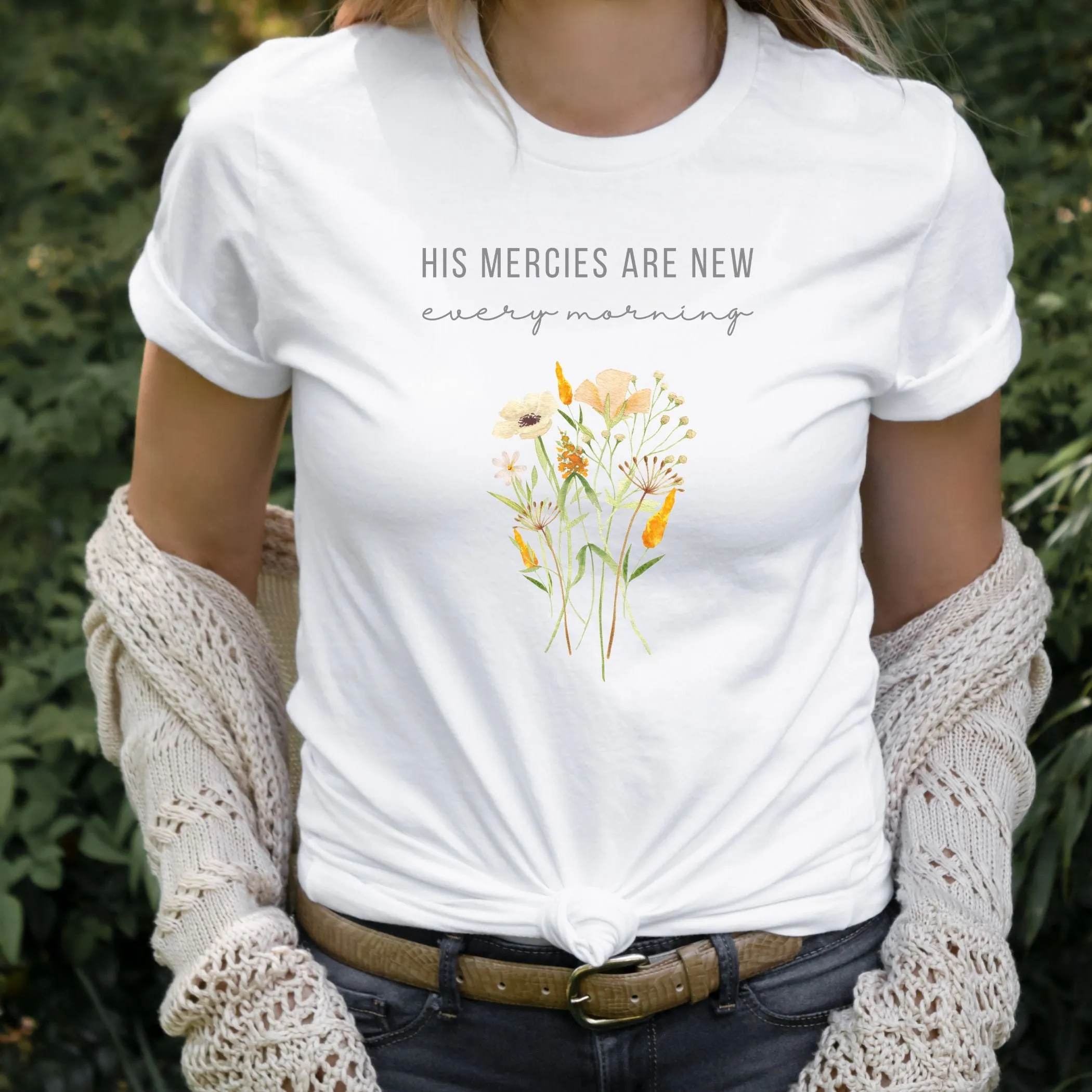 His Mercies are New Every Morning: Floral T-Shirt