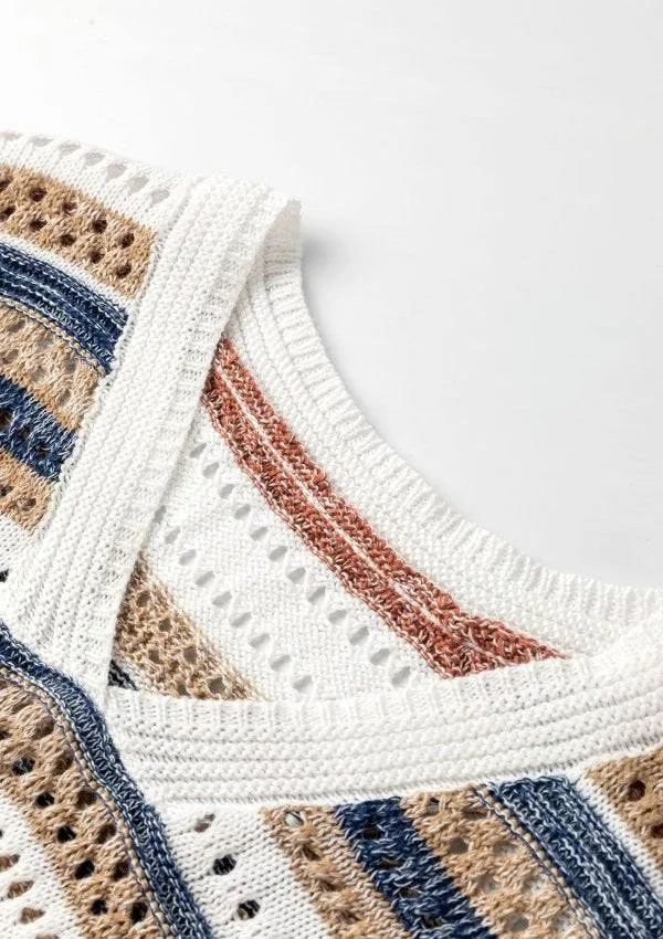 Hollow Out Half Sleeve Striped Knit Top – Casual Cool Comfort