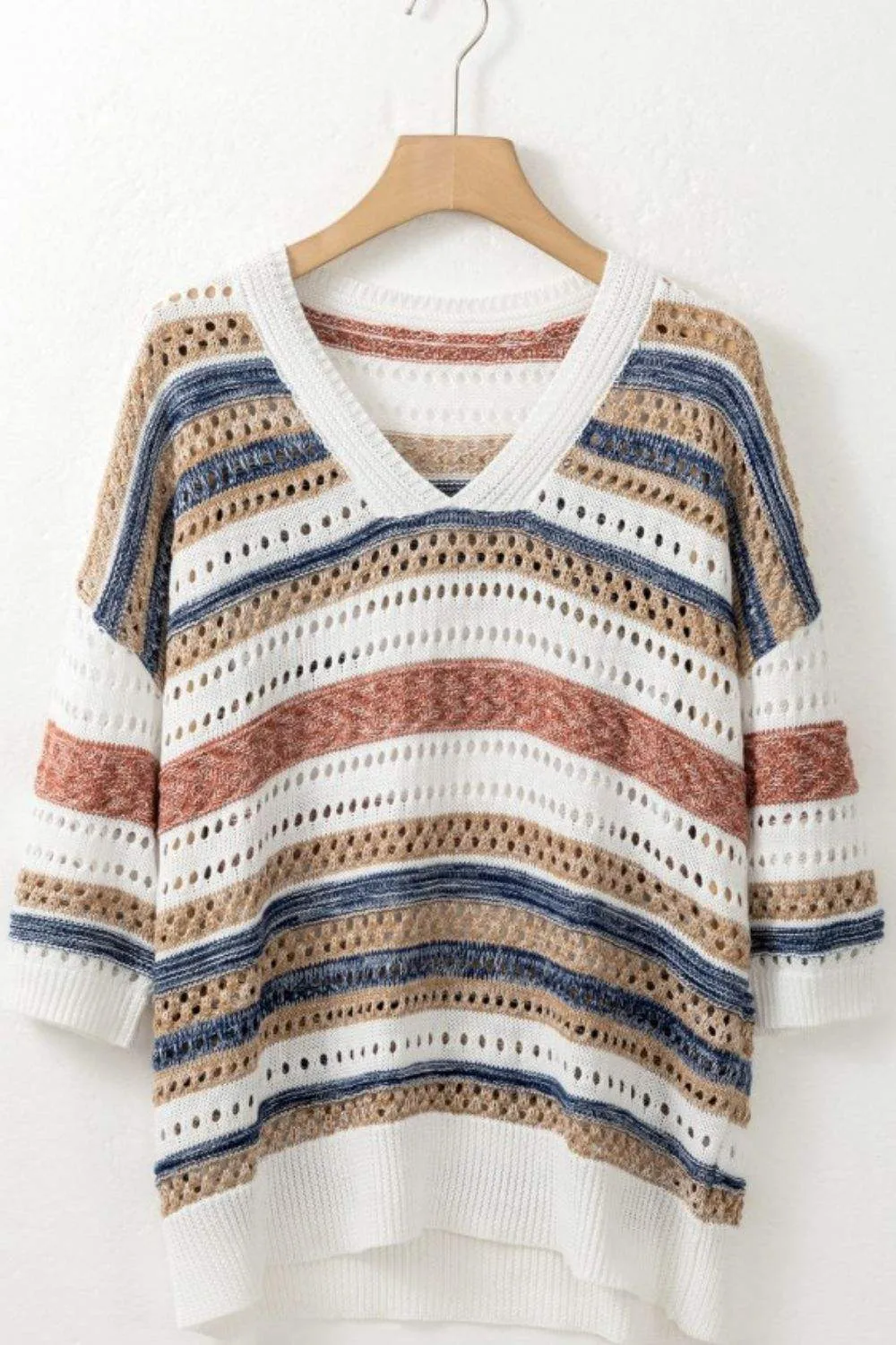Hollow Out Half Sleeve Striped Knit Top – Casual Cool Comfort