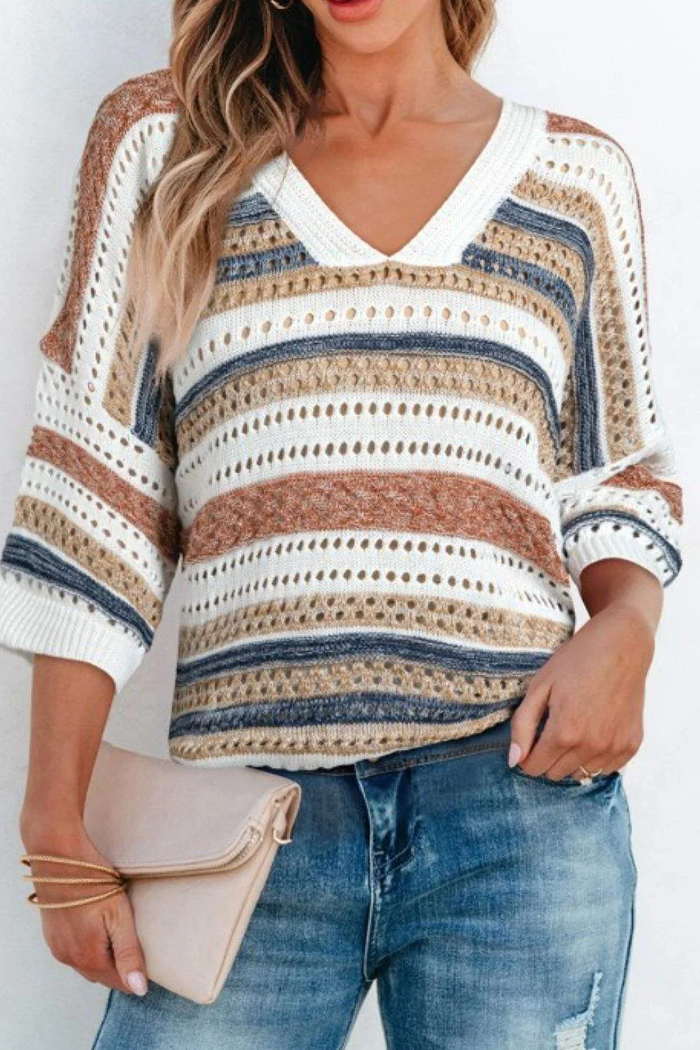 Hollow Out Half Sleeve Striped Knit Top – Casual Cool Comfort