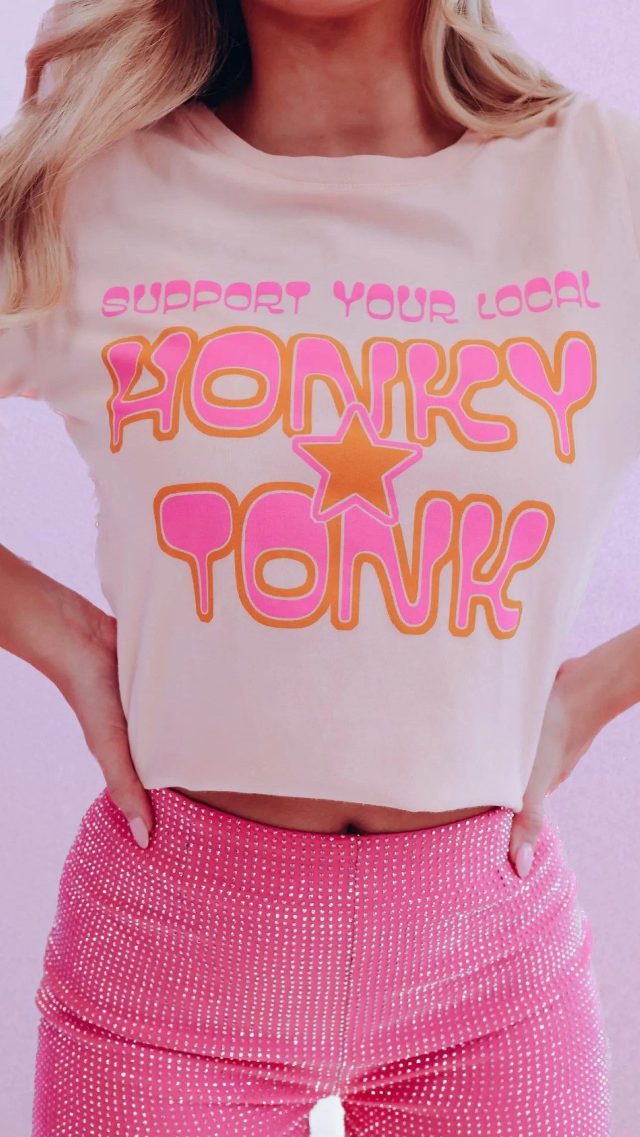 Honky Tonk Star Graphic Tee - Light Peach