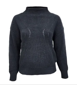 HoodLamb Women's Black Pointelle Knitted Hemp Sweater 420 NWT