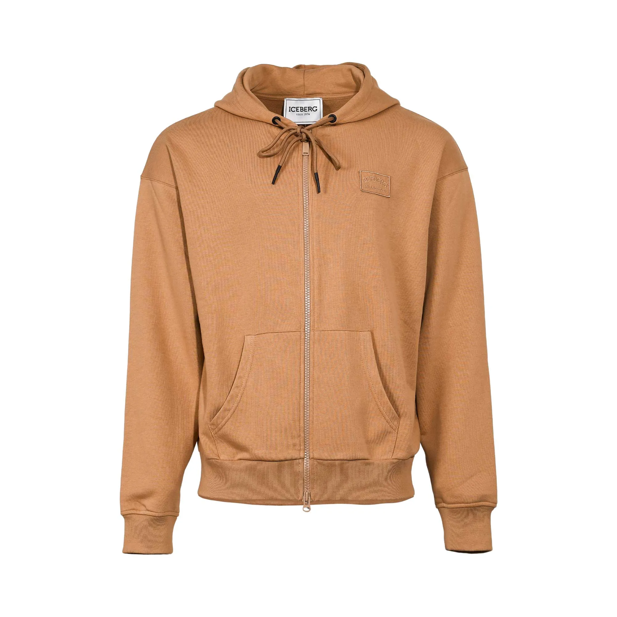 Iceberg Men's Brown Logo Zip-Up Hooded Sweatshirt