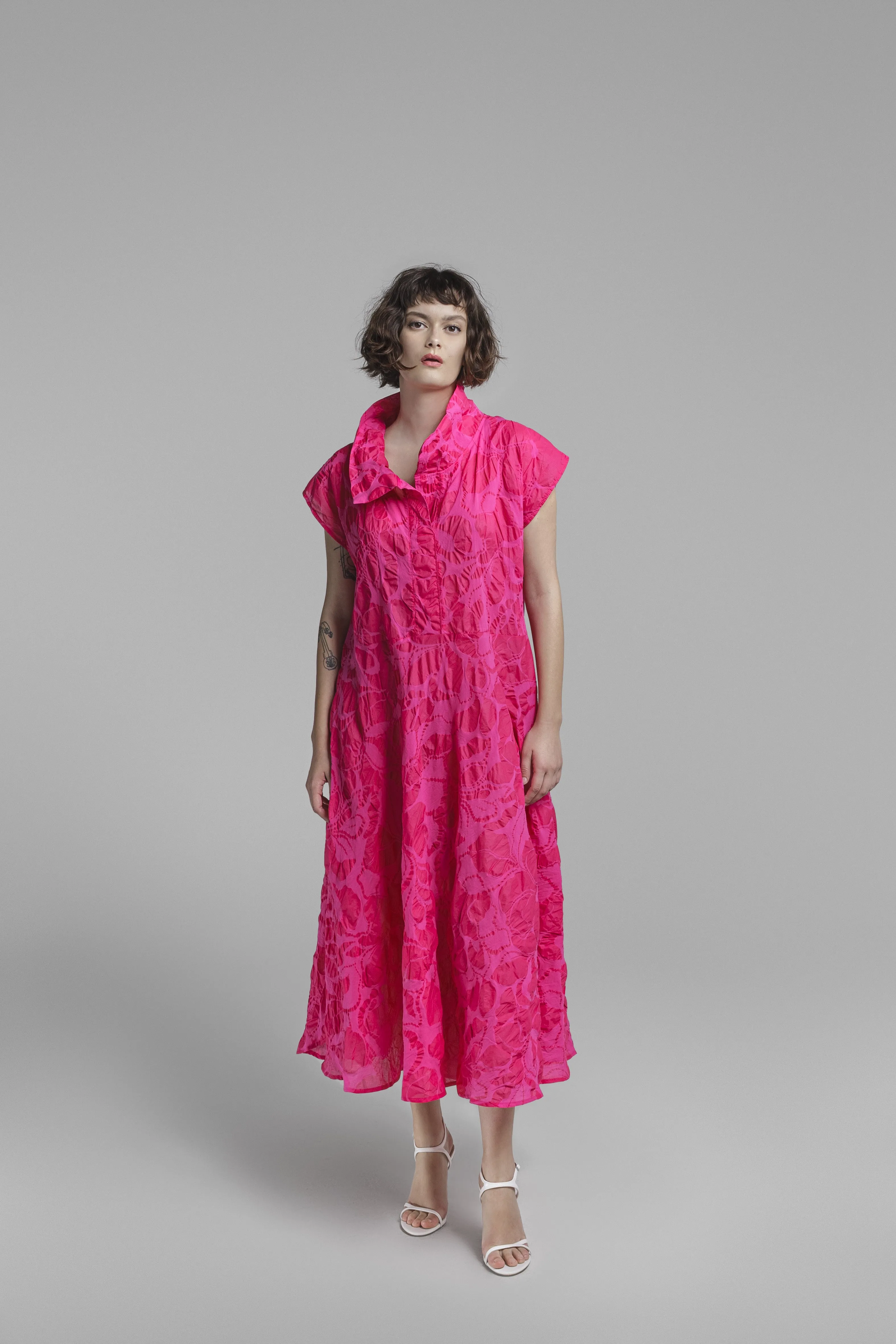 Igor Pink Textured Pullover Sheer Dress 60-25