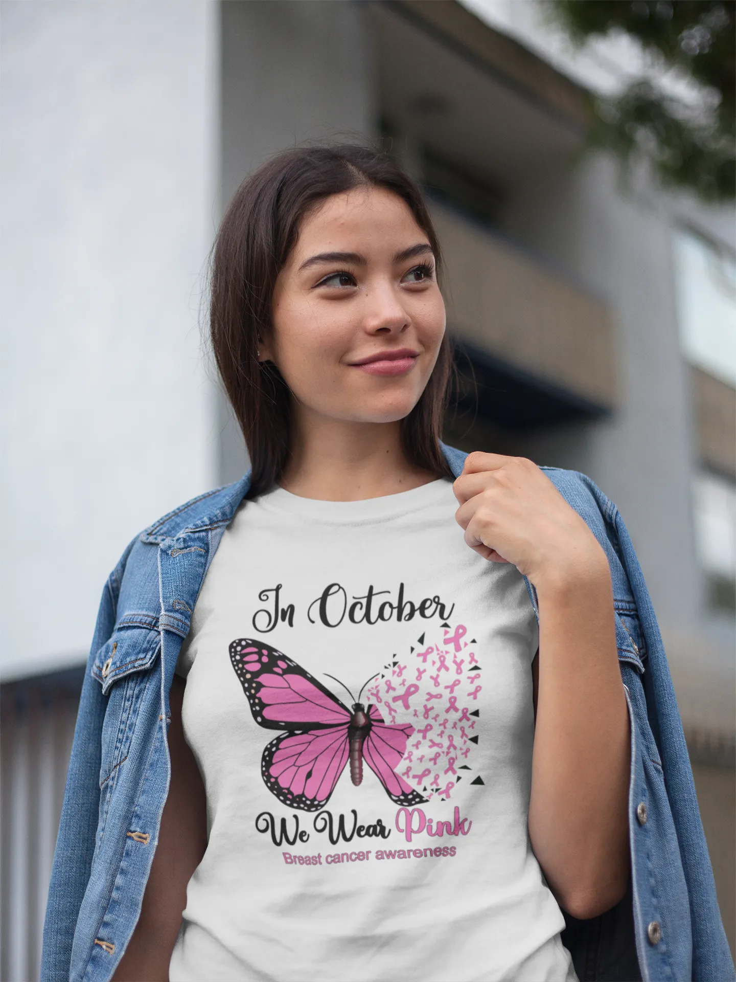 In October We Wear Pink Butterfly - Breast Cancer Awareness