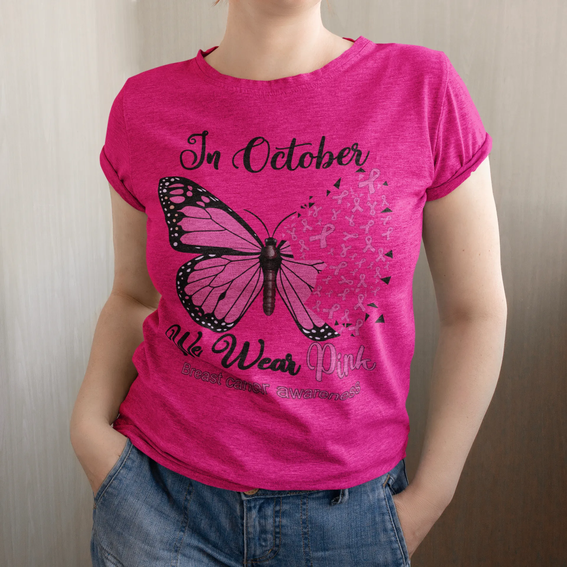 In October We Wear Pink Butterfly - Breast Cancer Awareness