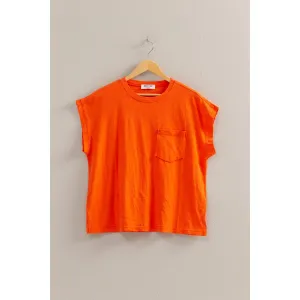 Ivy- Round Neck Single Pocket Boxy Washed Tee