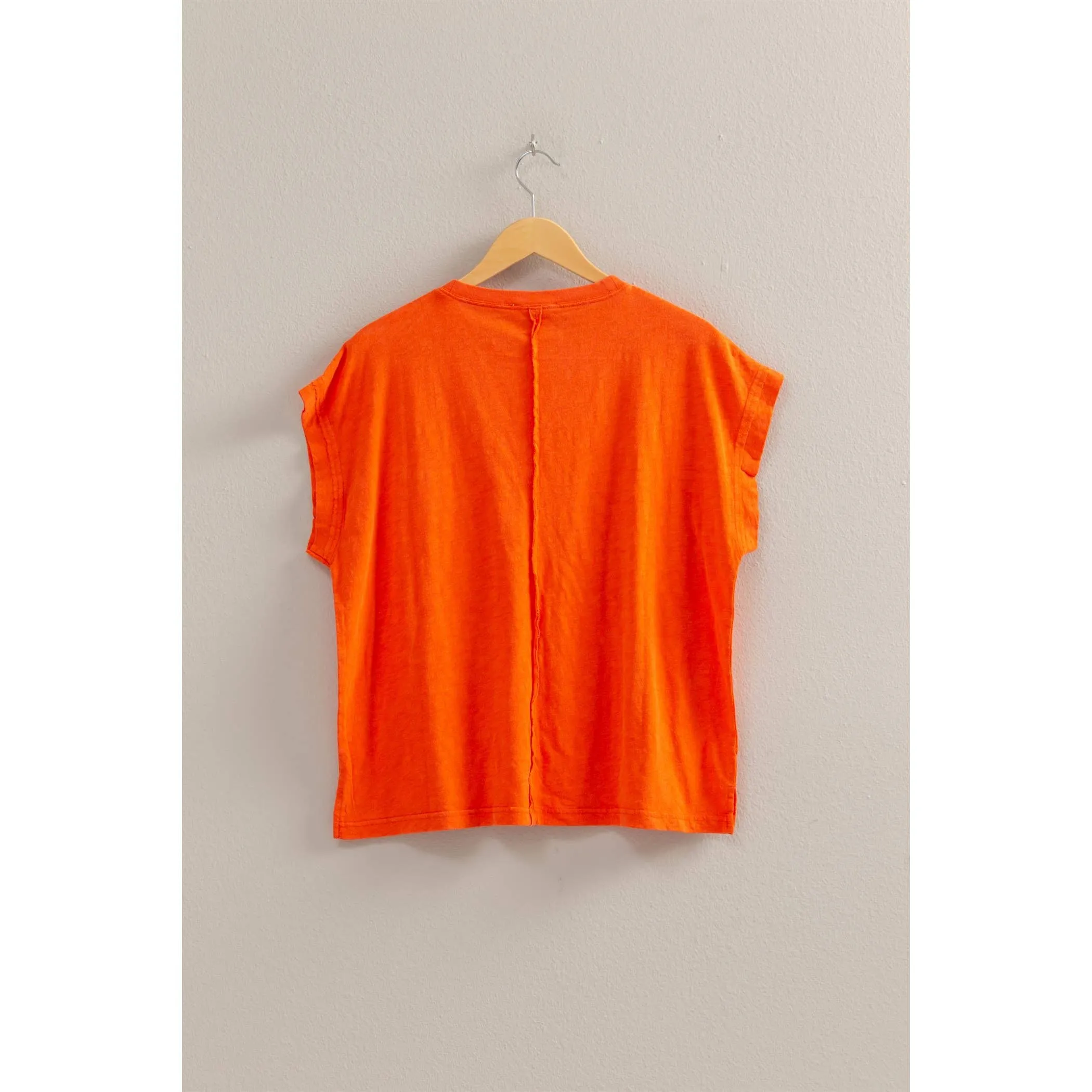 Ivy- Round Neck Single Pocket Boxy Washed Tee