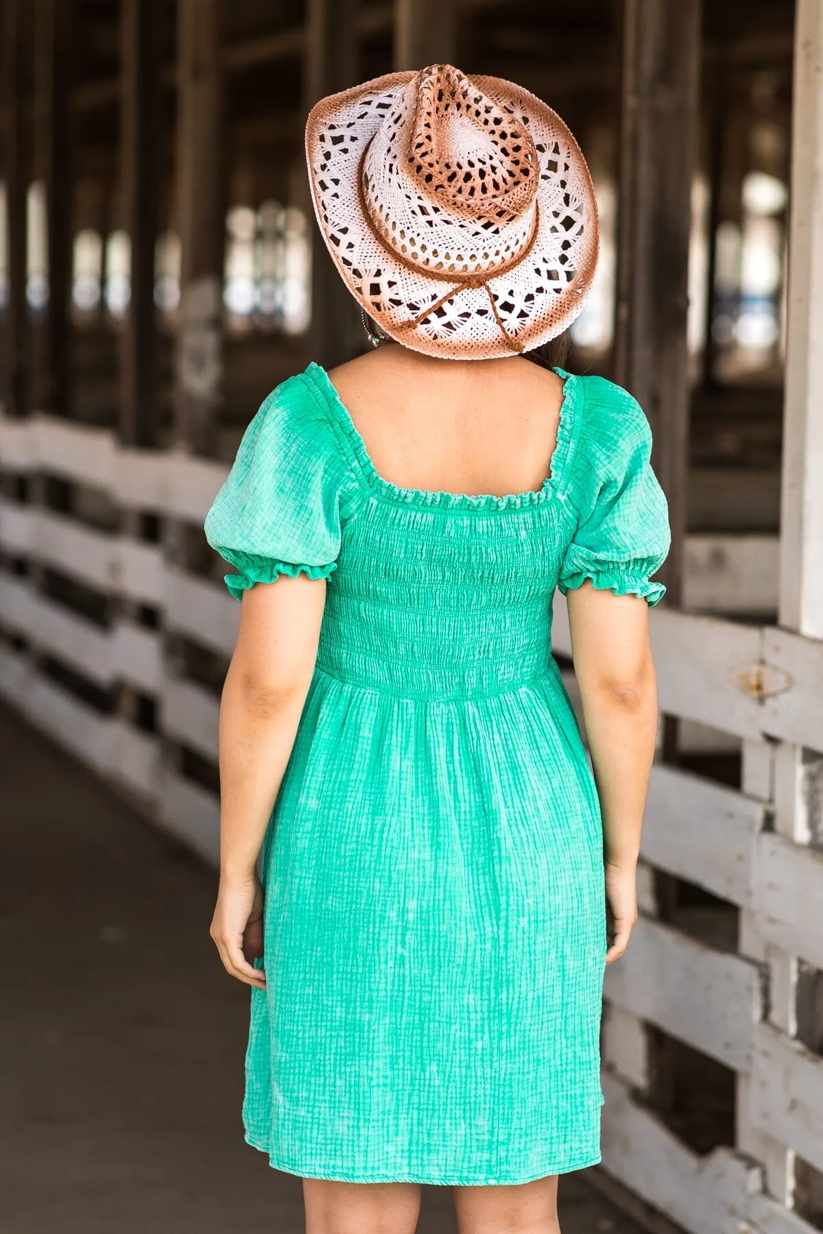 Jade Washed Smocked Bodice Dress
