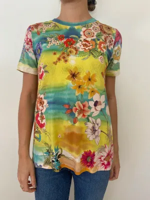 Johnny Was Tie Dye Favorite Short Sleeve Crew Neck Tee Floral Shirt Flowers New