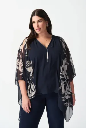 Joseph Ribkoff Floral Print Chiffon Poncho
