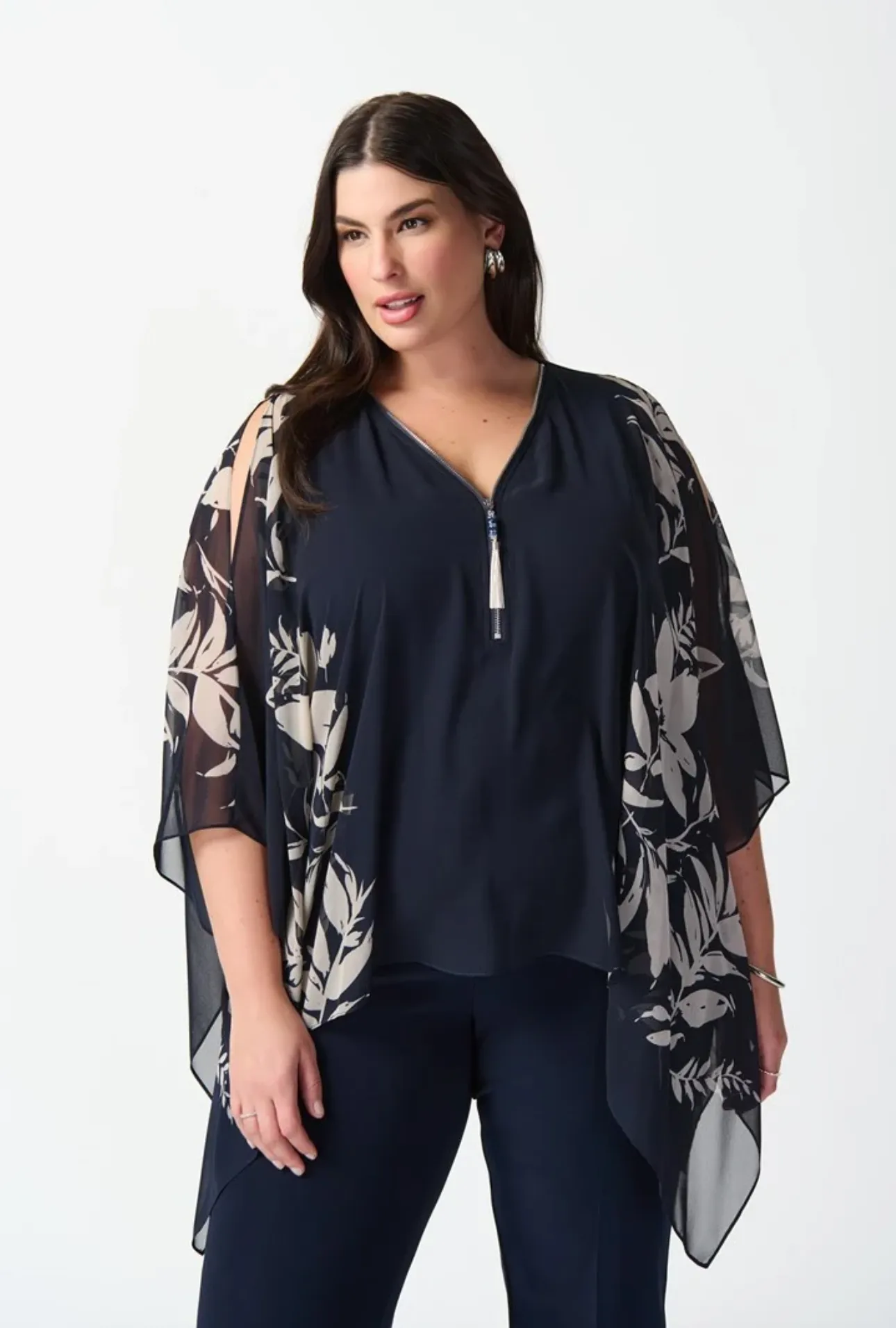 Joseph Ribkoff Floral Print Chiffon Poncho