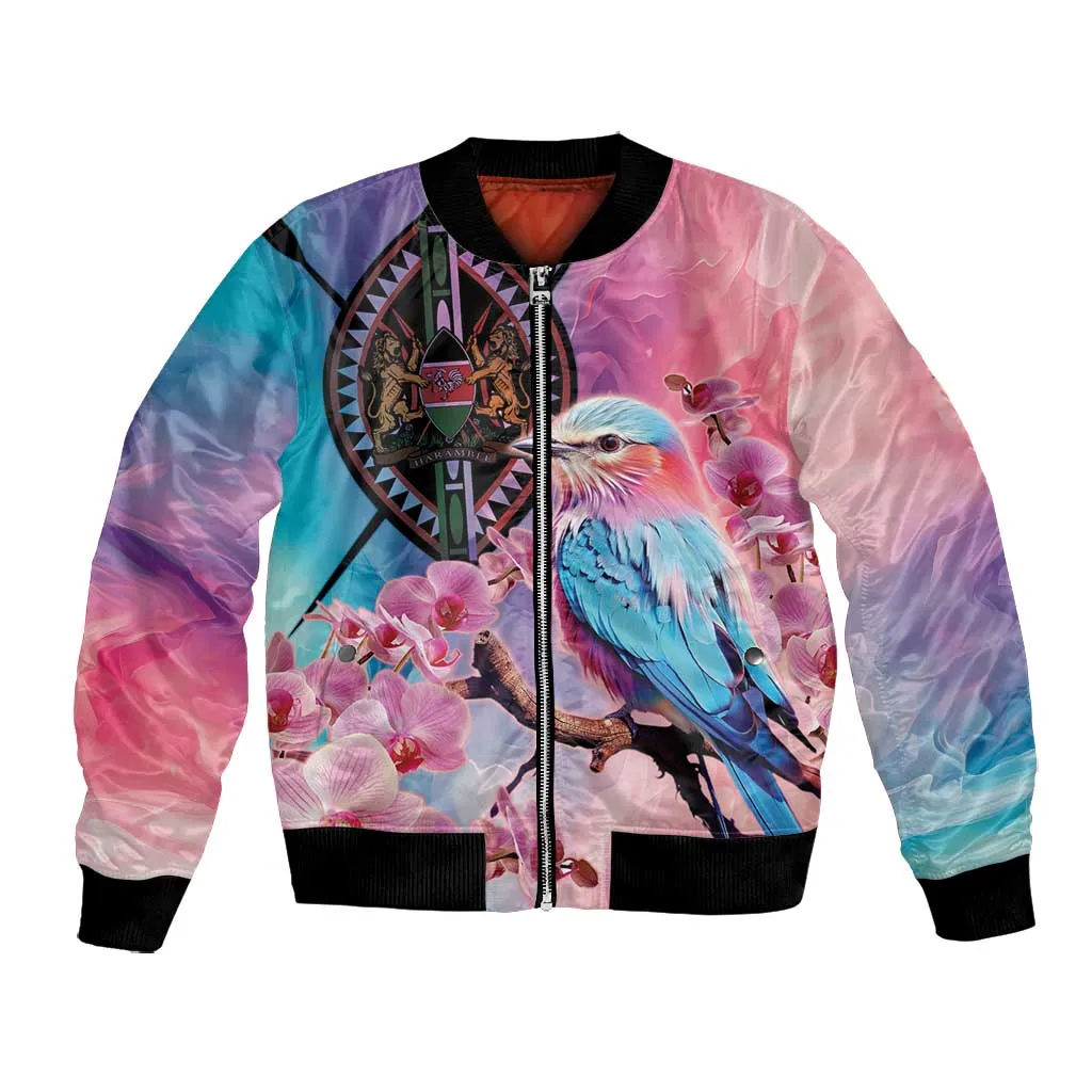 Kenya Lilac-Breasted Roller Bomber Jacket Coat Of Arms Mix Orchid LT14