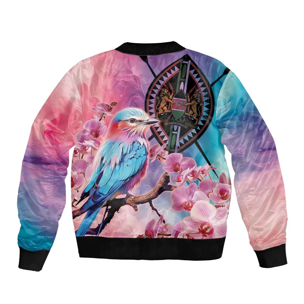 Kenya Lilac-Breasted Roller Bomber Jacket Coat Of Arms Mix Orchid LT14