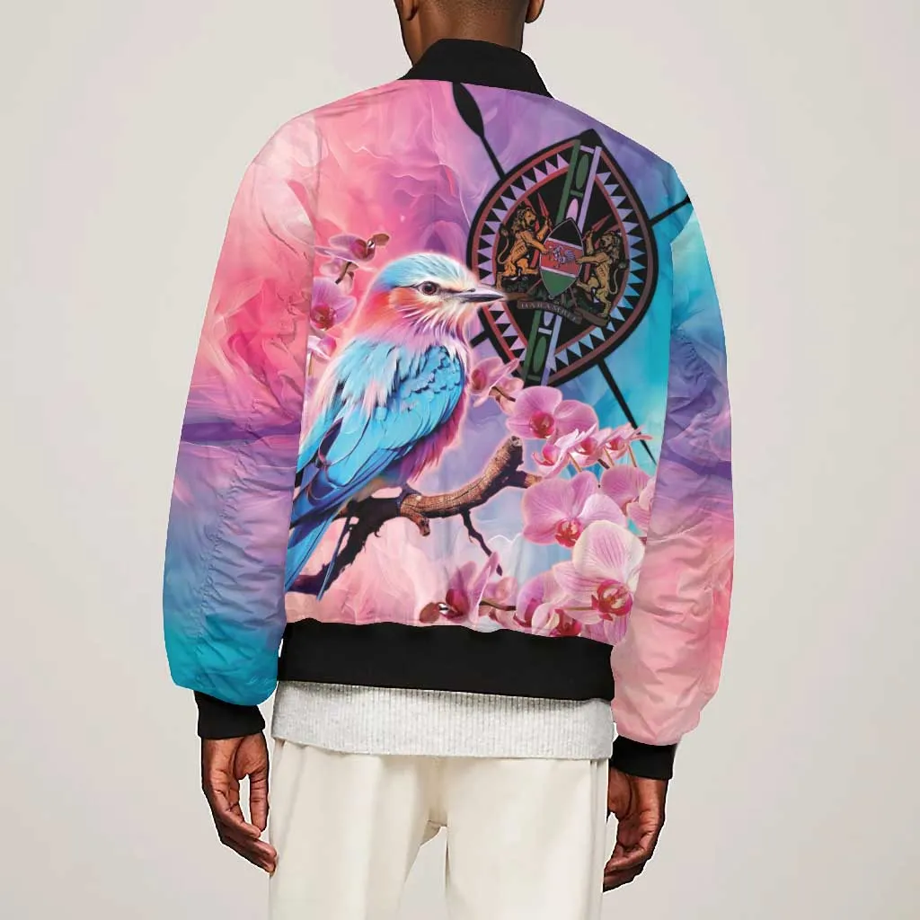 Kenya Lilac-Breasted Roller Bomber Jacket Coat Of Arms Mix Orchid LT14
