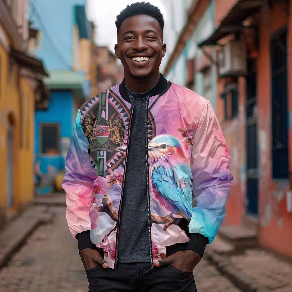 Kenya Lilac-Breasted Roller Bomber Jacket Coat Of Arms Mix Orchid LT14