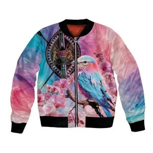 Kenya Lilac-Breasted Roller Bomber Jacket Coat Of Arms Mix Orchid LT14
