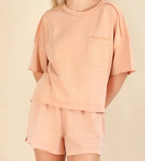 Knit Top and Shorts Set - Salmon