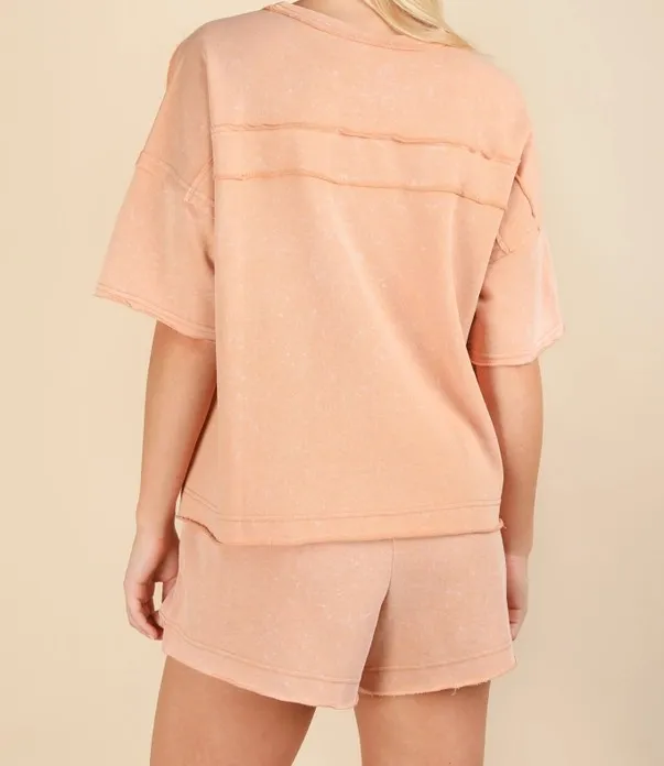 Knit Top and Shorts Set - Salmon