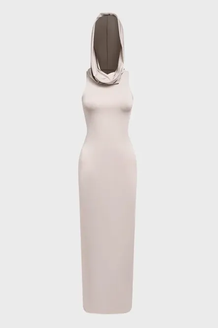 KOLLYY Edgy Gray Hoodie Dress Midi Dress