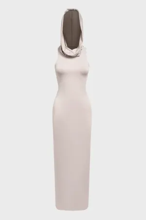 KOLLYY Edgy Gray Hoodie Dress Midi Dress