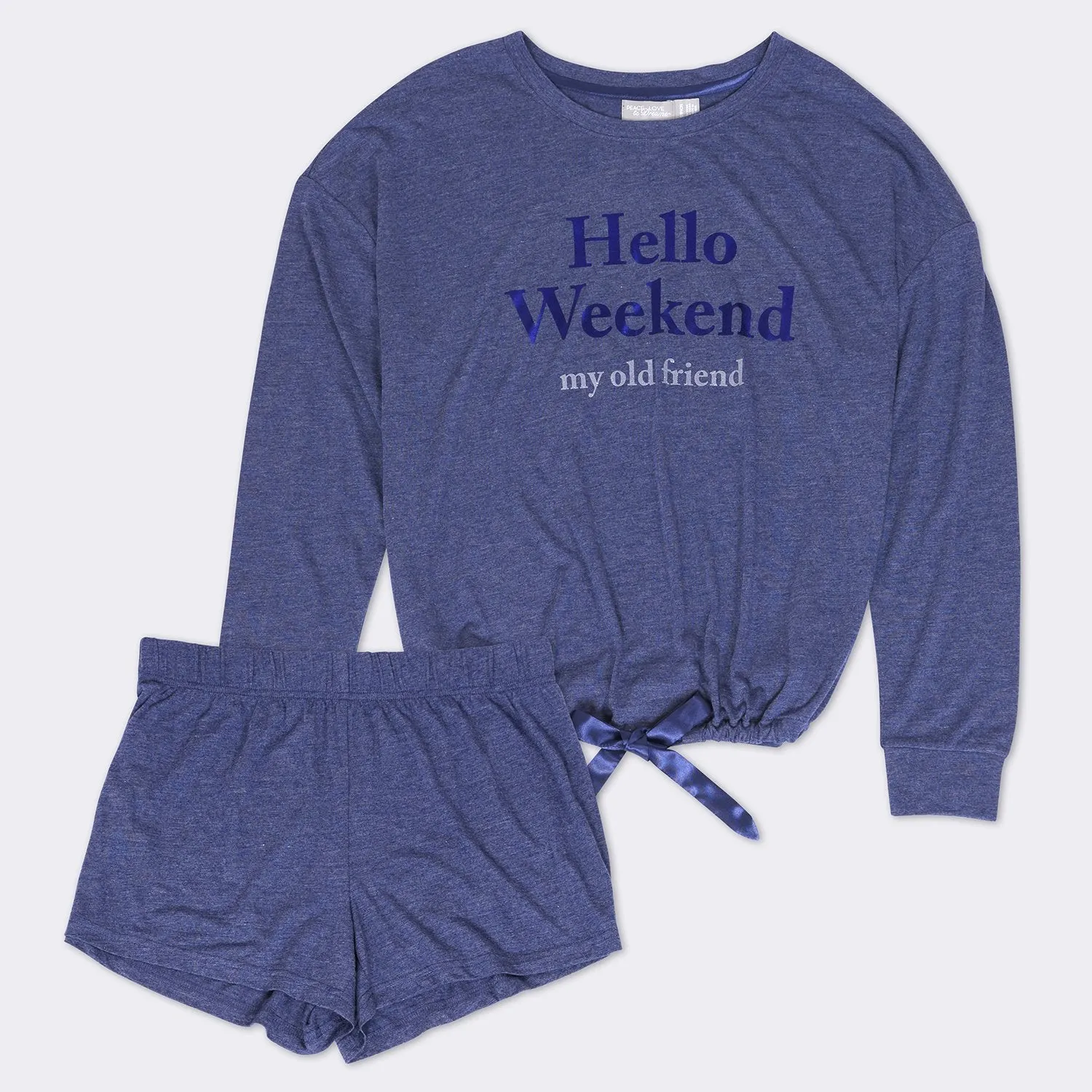 Ladies' 2-PC Navy Blue Long Sleeve Boxer Set