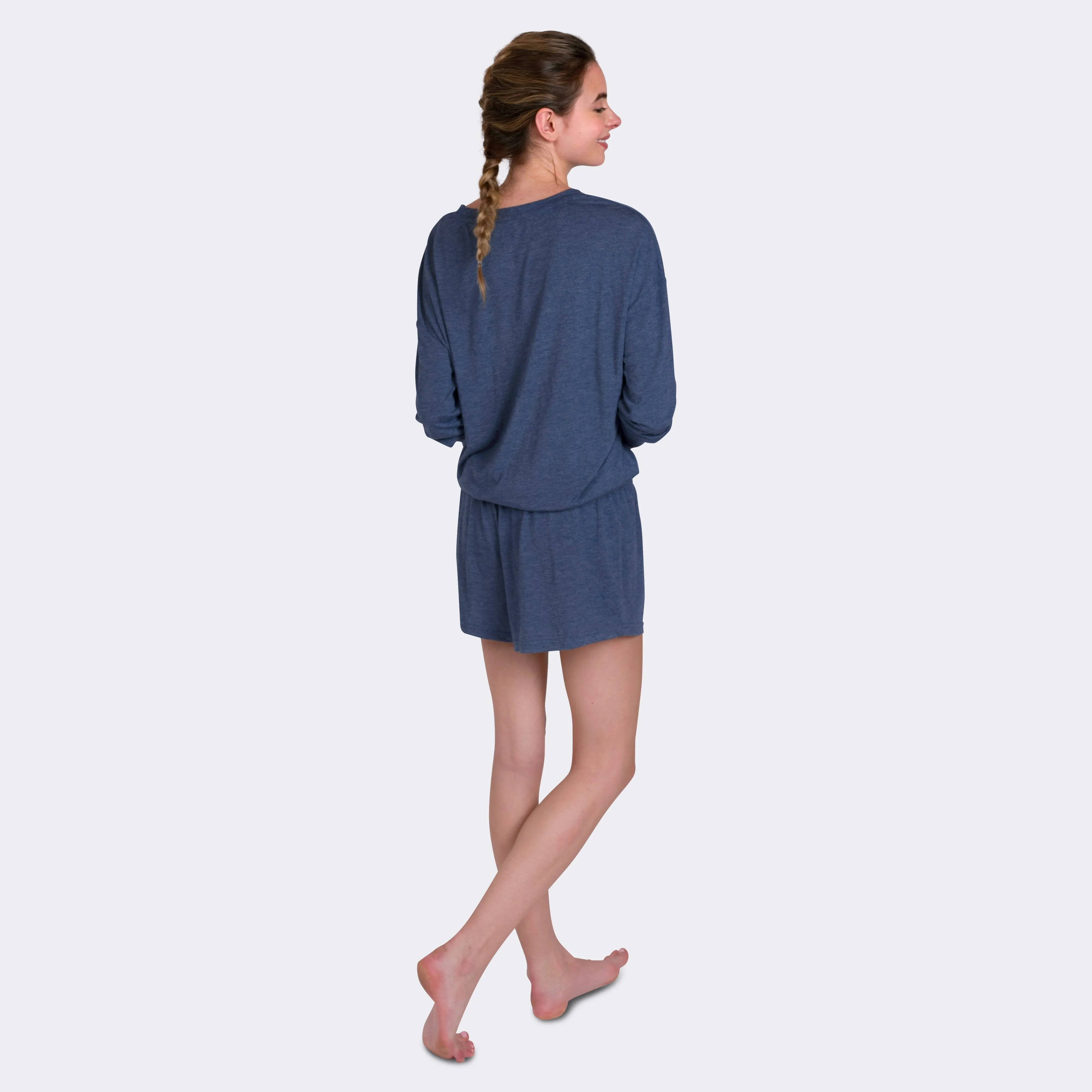Ladies' 2-PC Navy Blue Long Sleeve Boxer Set