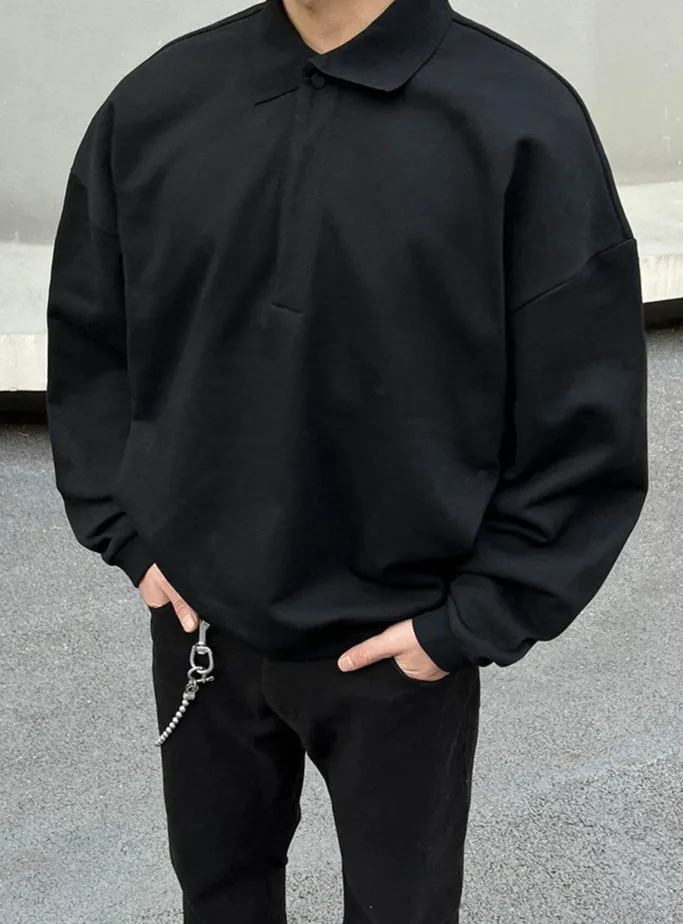 Lapel Collar Long Sleeve Sweatshirt