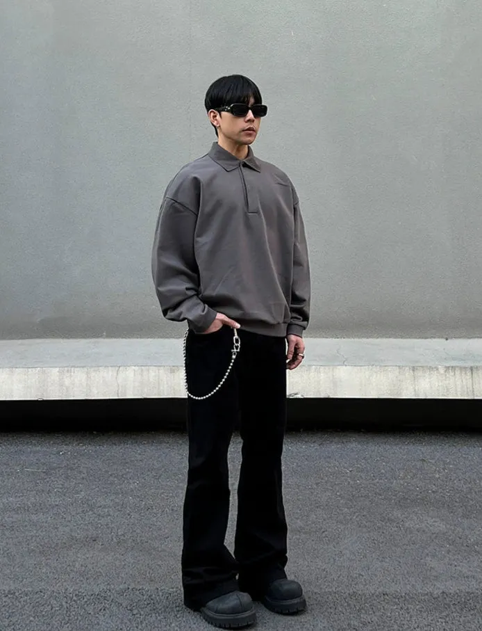 Lapel Collar Long Sleeve Sweatshirt