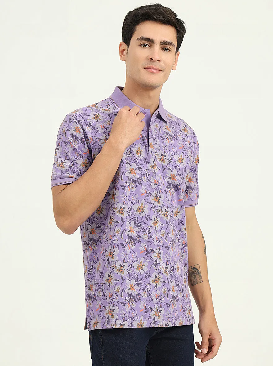 Lavender Printed Slim Fit Polo T-Shirt | Greenfibre