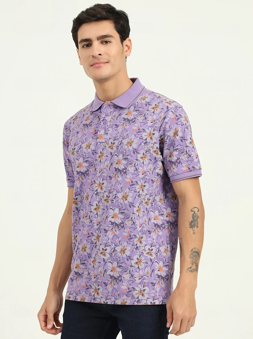 Lavender Printed Slim Fit Polo T-Shirt | Greenfibre