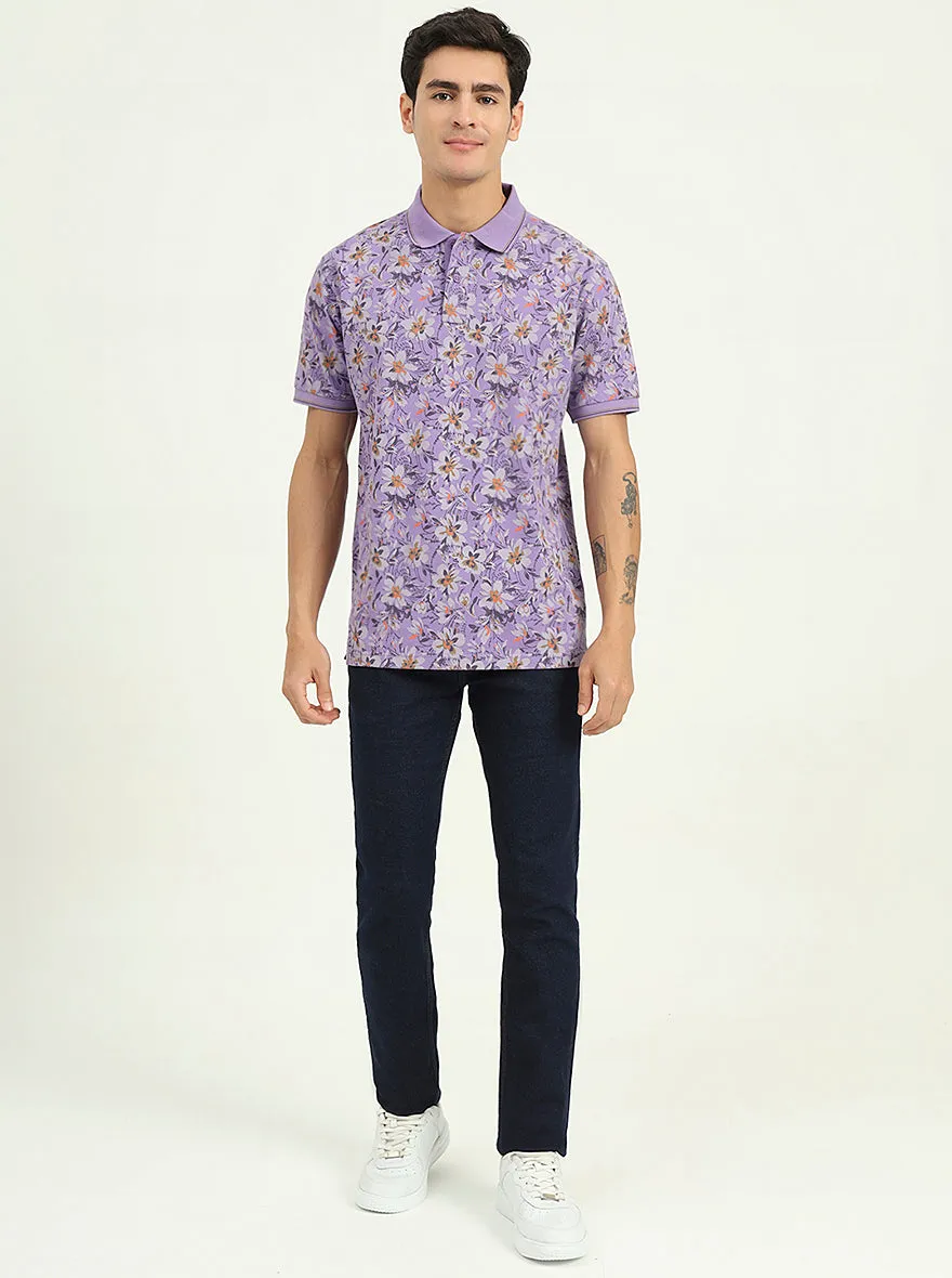 Lavender Printed Slim Fit Polo T-Shirt | Greenfibre