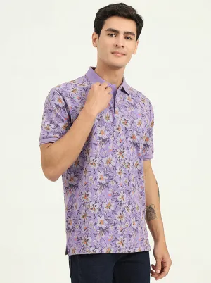 Lavender Printed Slim Fit Polo T-Shirt | Greenfibre