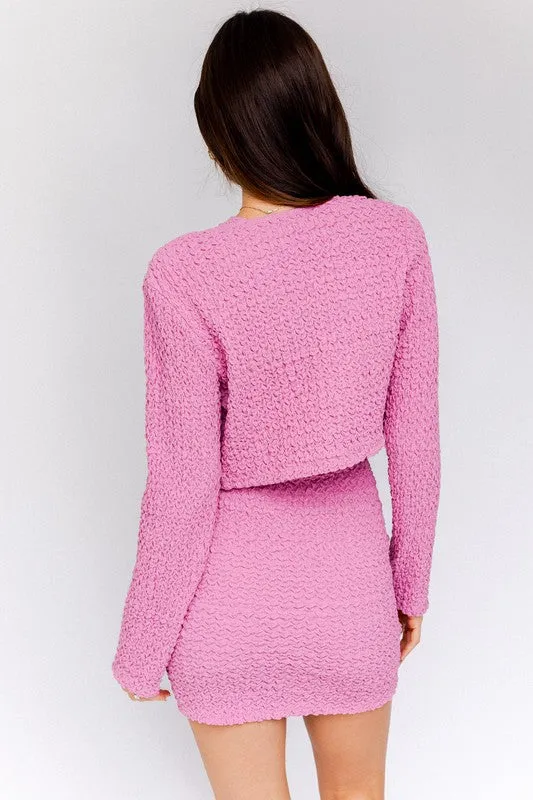 LE LIS Textured Fabric Button Down Cardigan