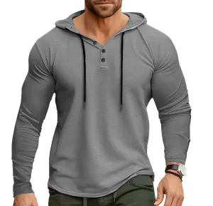 Lexiart Mens Fashion Hooded Collar Drawstring Hoodies Pullover Muscle Workout Sweatshirt Solid Color Pullover Top Grey
