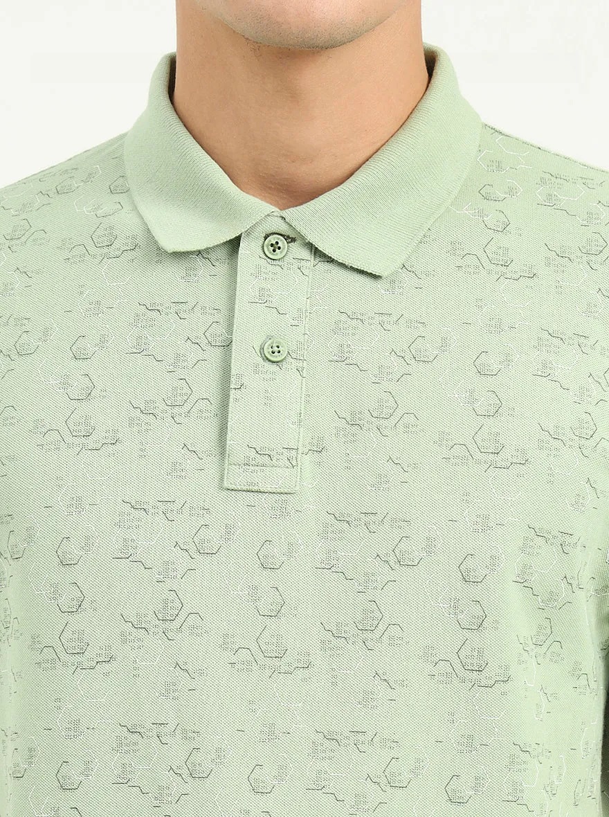 Light Green Printed Slim Fit Polo T-Shirt | Greenfibre