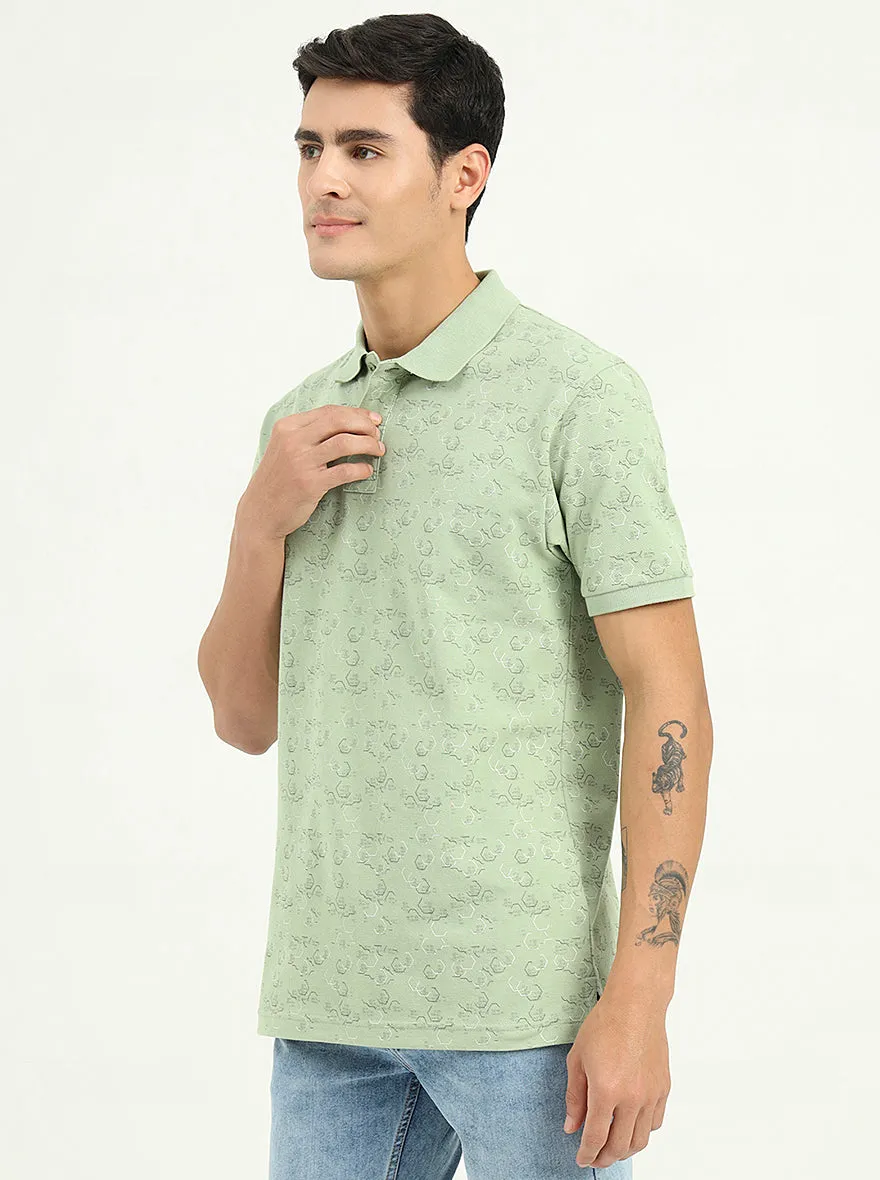 Light Green Printed Slim Fit Polo T-Shirt | Greenfibre