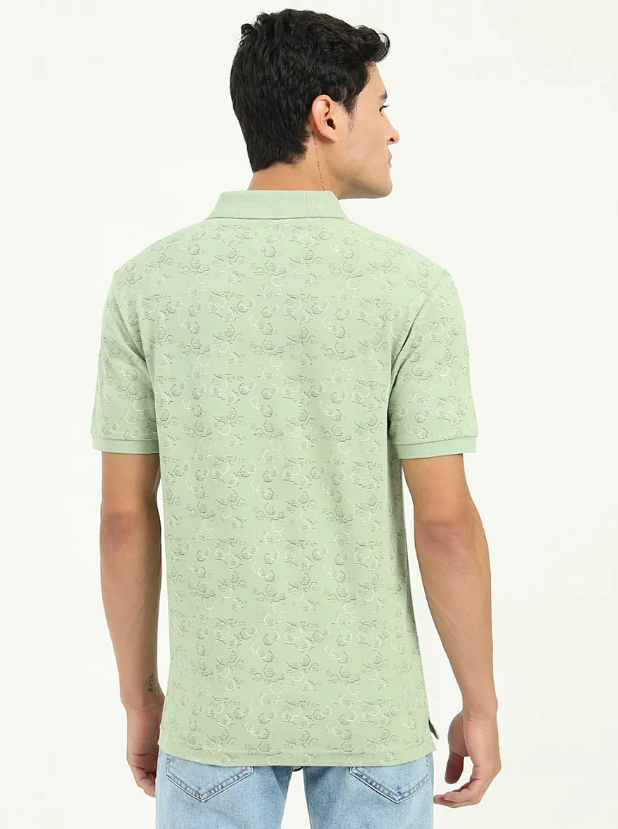 Light Green Printed Slim Fit Polo T-Shirt | Greenfibre