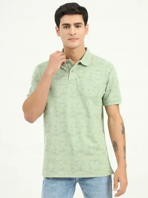 Light Green Printed Slim Fit Polo T-Shirt | Greenfibre