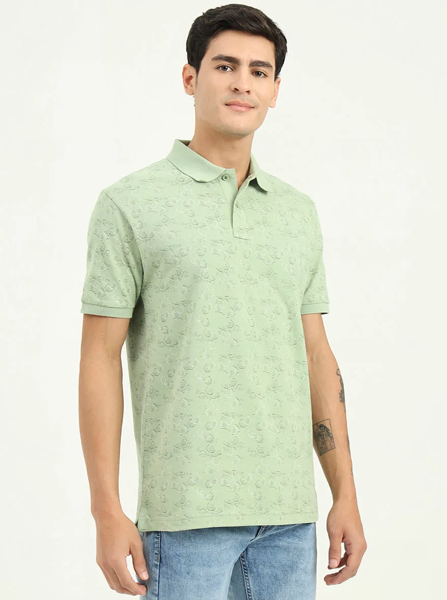 Light Green Printed Slim Fit Polo T-Shirt | Greenfibre