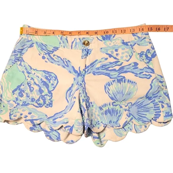 Lilly Pulitzer Buttercup Shorts Barefoot Princess Print White Blue Teal Seashell