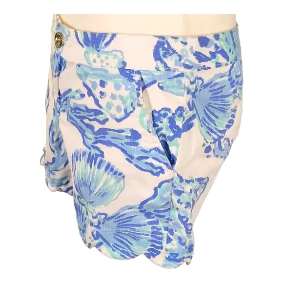 Lilly Pulitzer Buttercup Shorts Barefoot Princess Print White Blue Teal Seashell