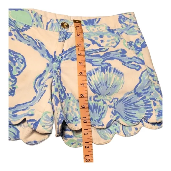Lilly Pulitzer Buttercup Shorts Barefoot Princess Print White Blue Teal Seashell