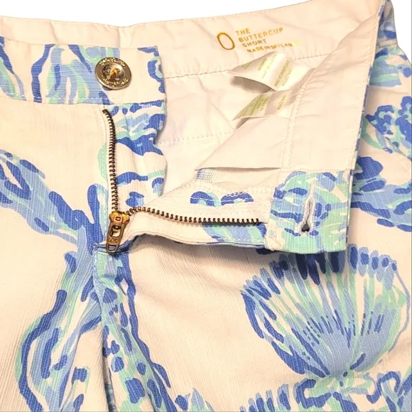 Lilly Pulitzer Buttercup Shorts Barefoot Princess Print White Blue Teal Seashell