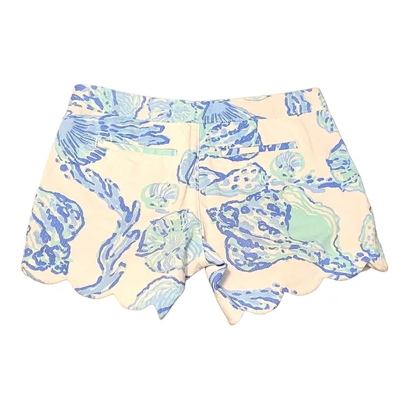 Lilly Pulitzer Buttercup Shorts Barefoot Princess Print White Blue Teal Seashell