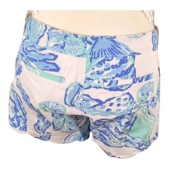 Lilly Pulitzer Buttercup Shorts Barefoot Princess Print White Blue Teal Seashell
